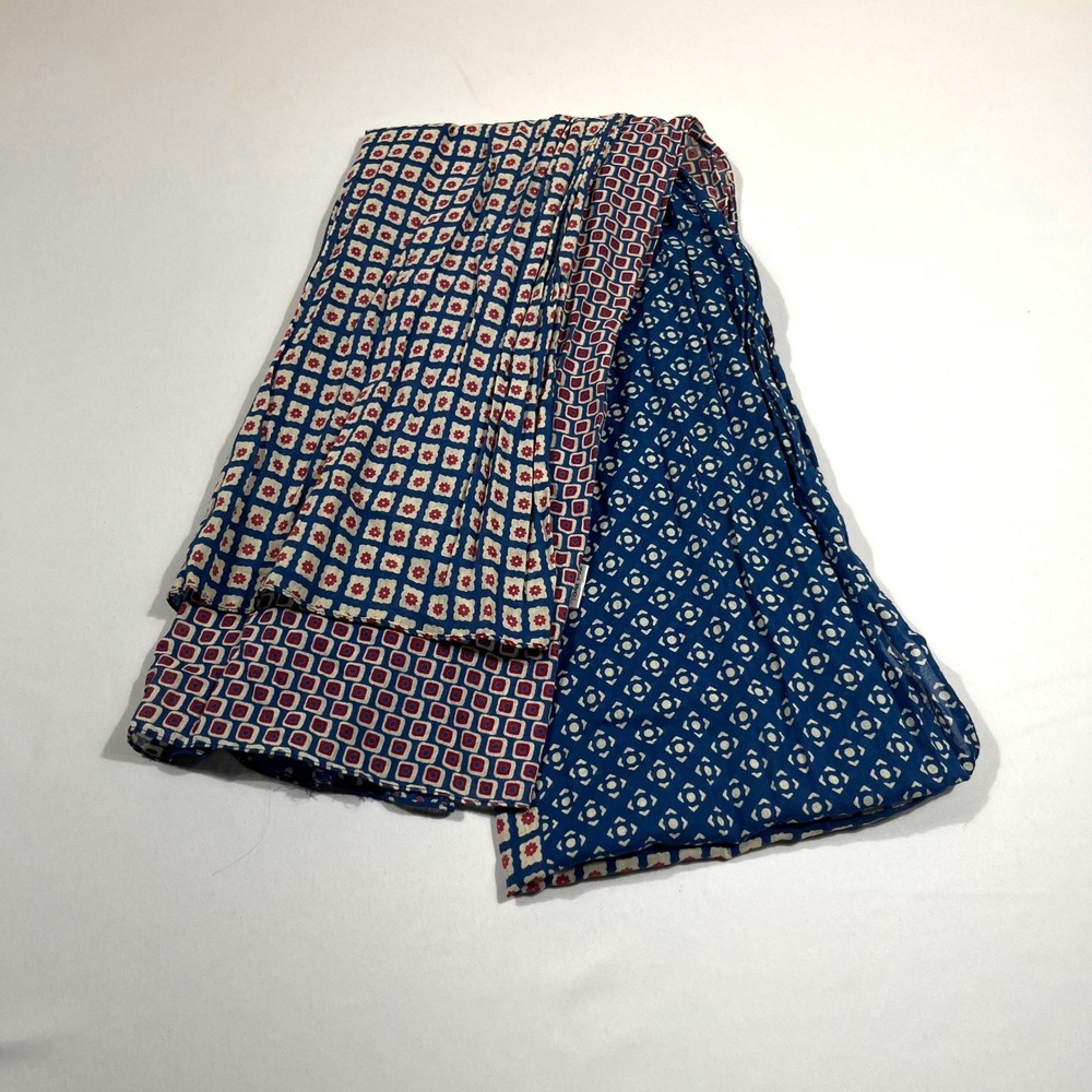 Tickled Pink Scarf Women Blue Red Cotton Mixed Geometric Floral Block Print